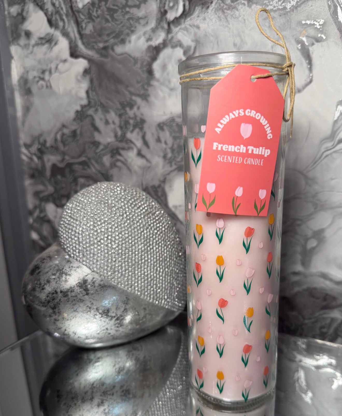 Tulip Flower Print Tube Candle | French Tulip Scented Glass Candle | Spring Floral Home Decor Gifts