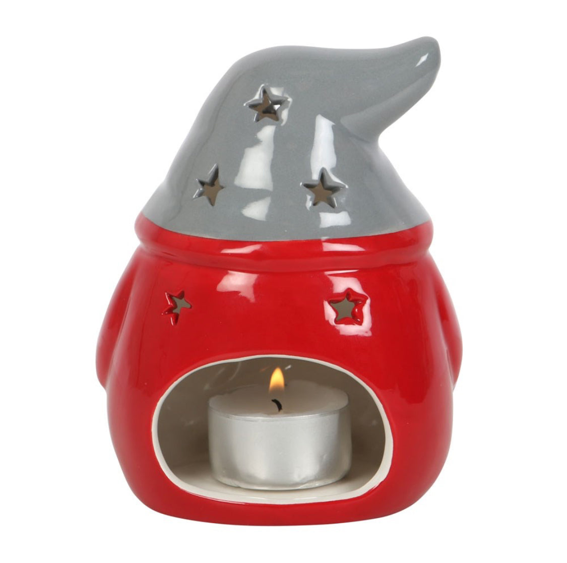 Festive Red & Grey Gonk Ceramic Tea-light Candle Holder Decorative Ornament