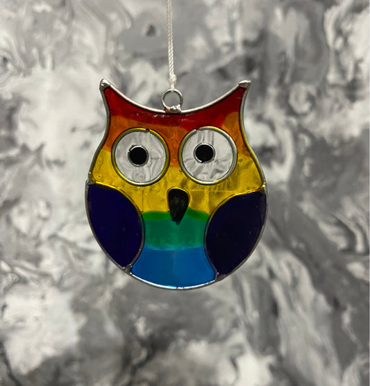 Rainbow Owl Suncatcher Wind Spinner Light Catcher Window or Garden Hanging decoration