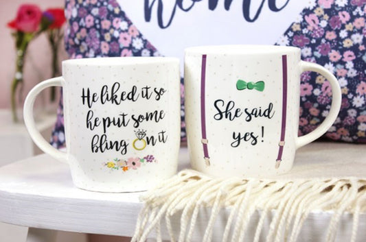 Novelty Couples Ceramic Mug Set Fun Engagement Wedding 9th Anniversary Gifts