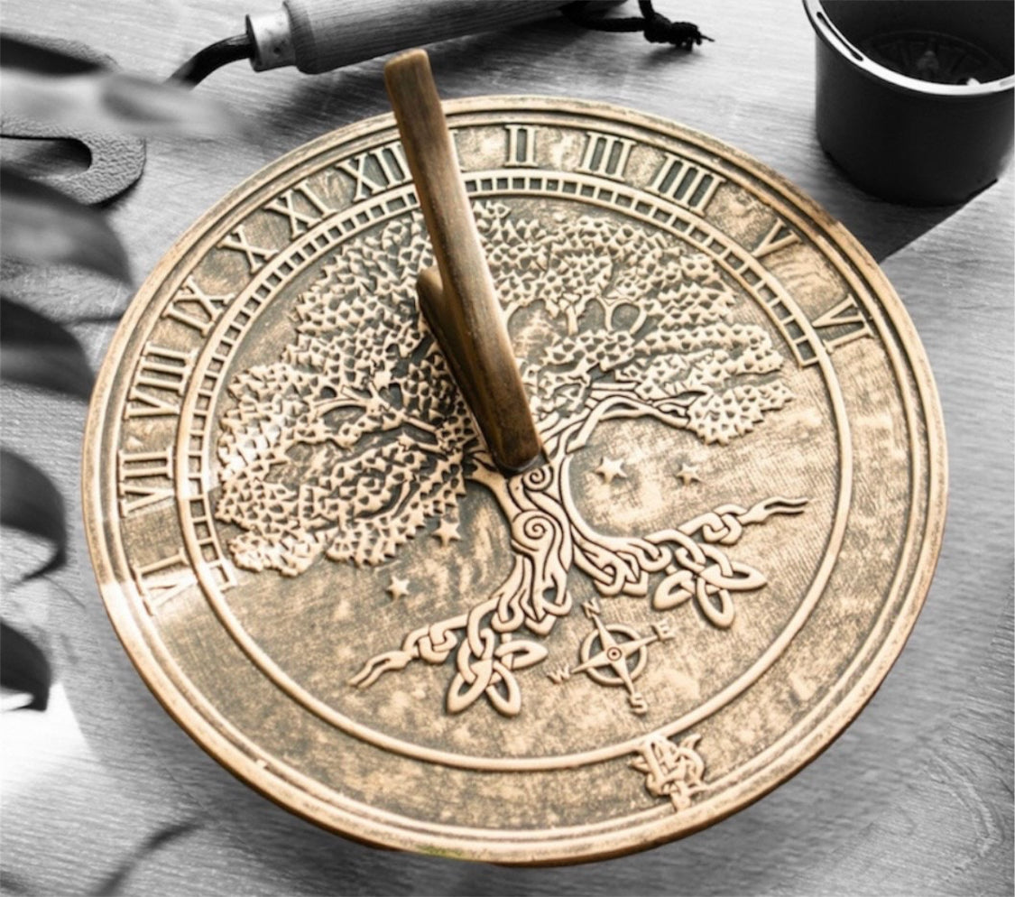 30cm Diameter Tree of Life Bronze Terracotta Sundial Garden Ornament