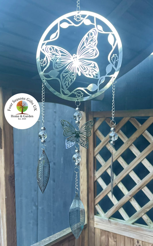 Butterfly Stainless Steel Mirrored Dreamcatcher Wind Spinner Sun-catcher Hanging Garden Decorative Ornament