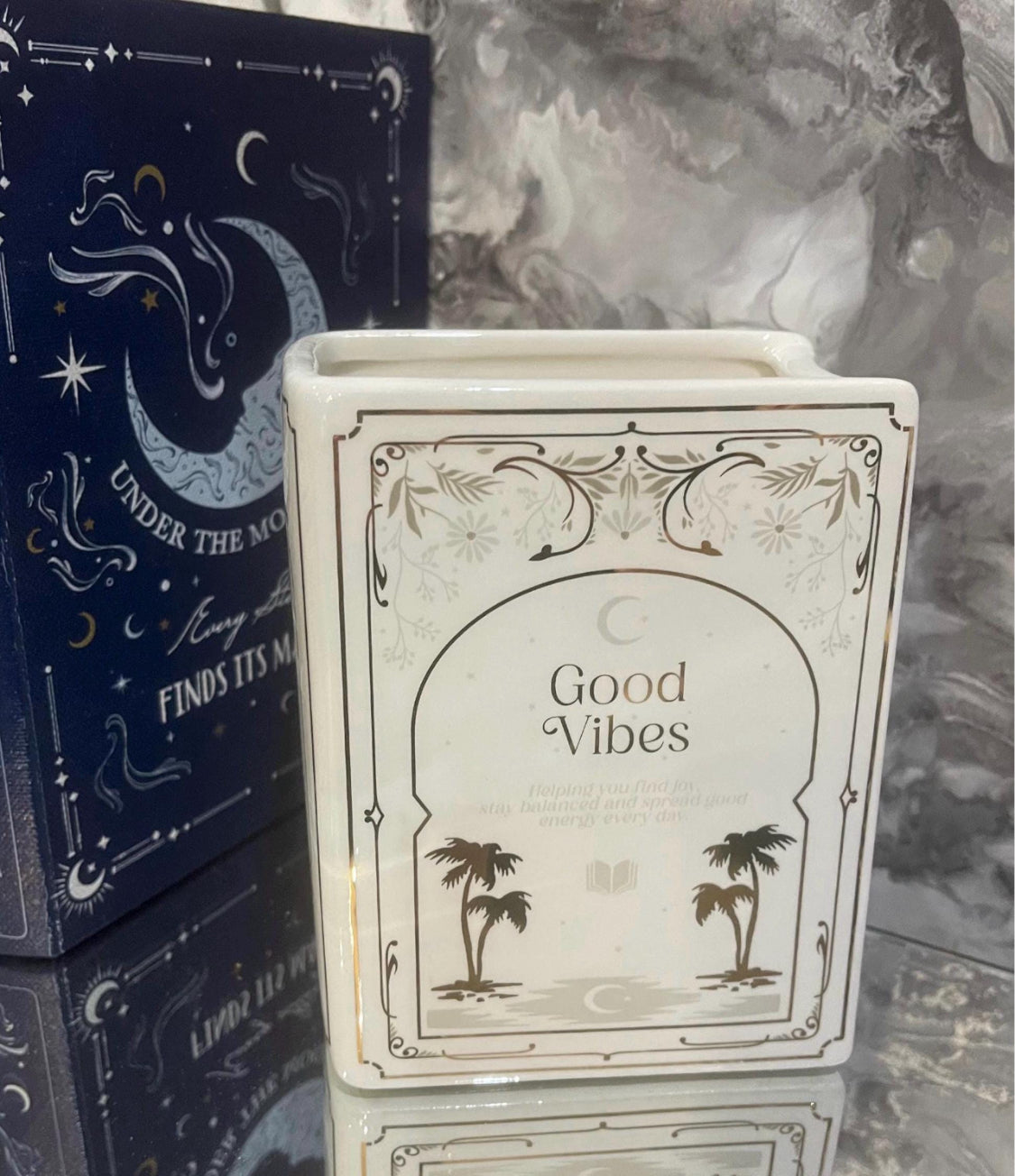 Good Vibes Book Vase – Ceramic Book Shaped Ornament – Positive Energy Home Decor Gift for Book Lovers & Readers