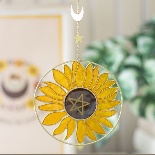 Summer Solstice Sunflower Suncatcher Wind Spinner Light Catcher Window or Garden Hanging decoration