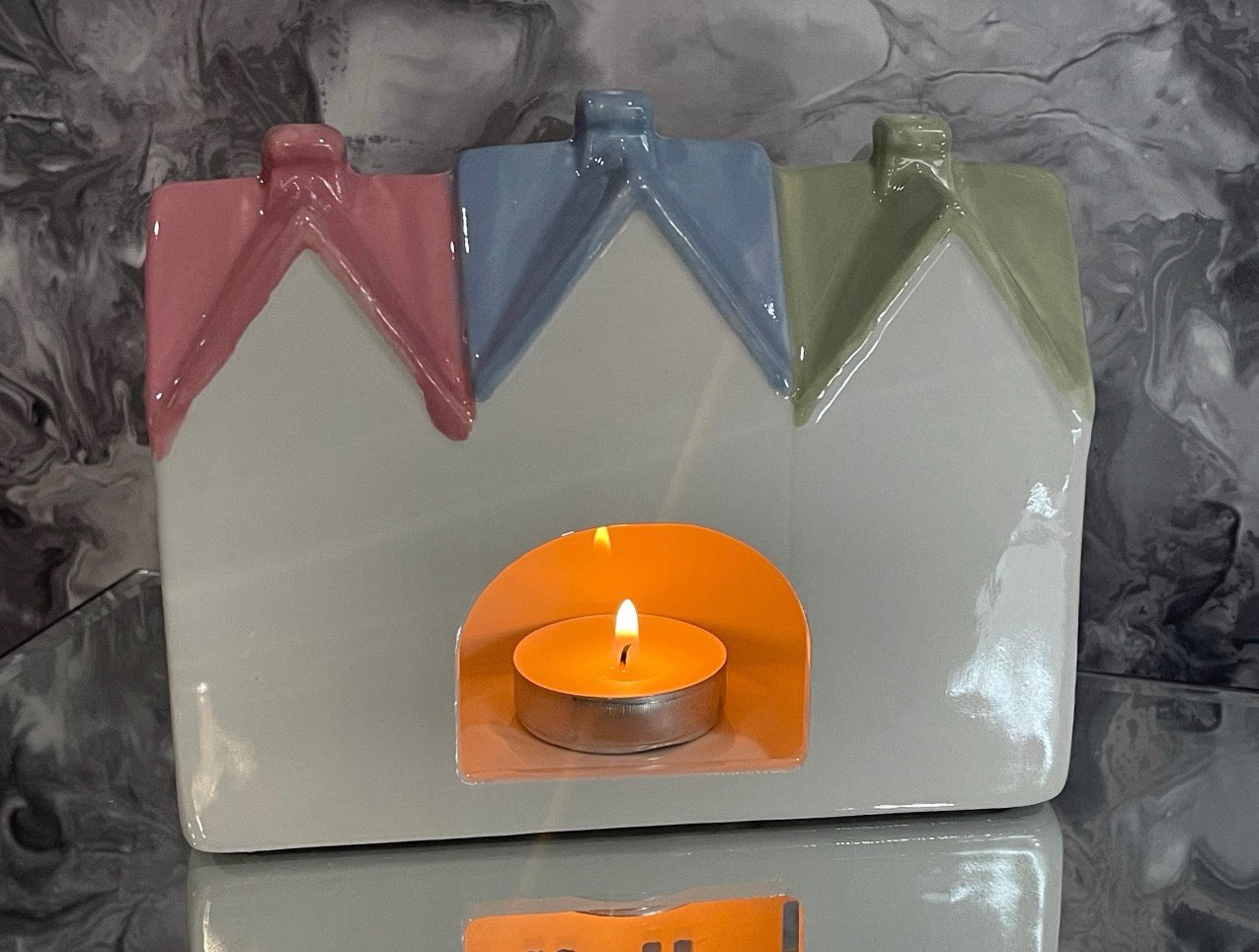 Pastel Town Houses Ceramic Tealight Candle & Incense Burner