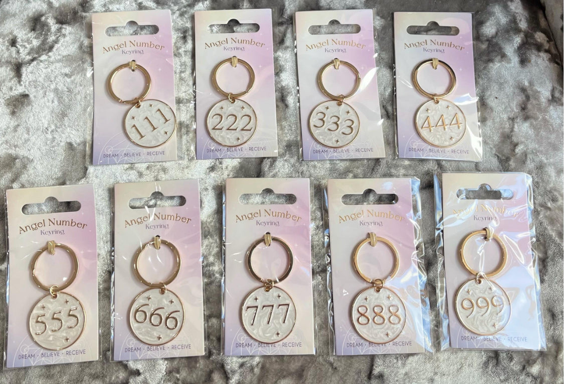 Angel Numbers 111 222 333 444 555 666 777 888 999 Personalised Keyring’s, Handbag Charms - Spiritual Meaningful Gifts