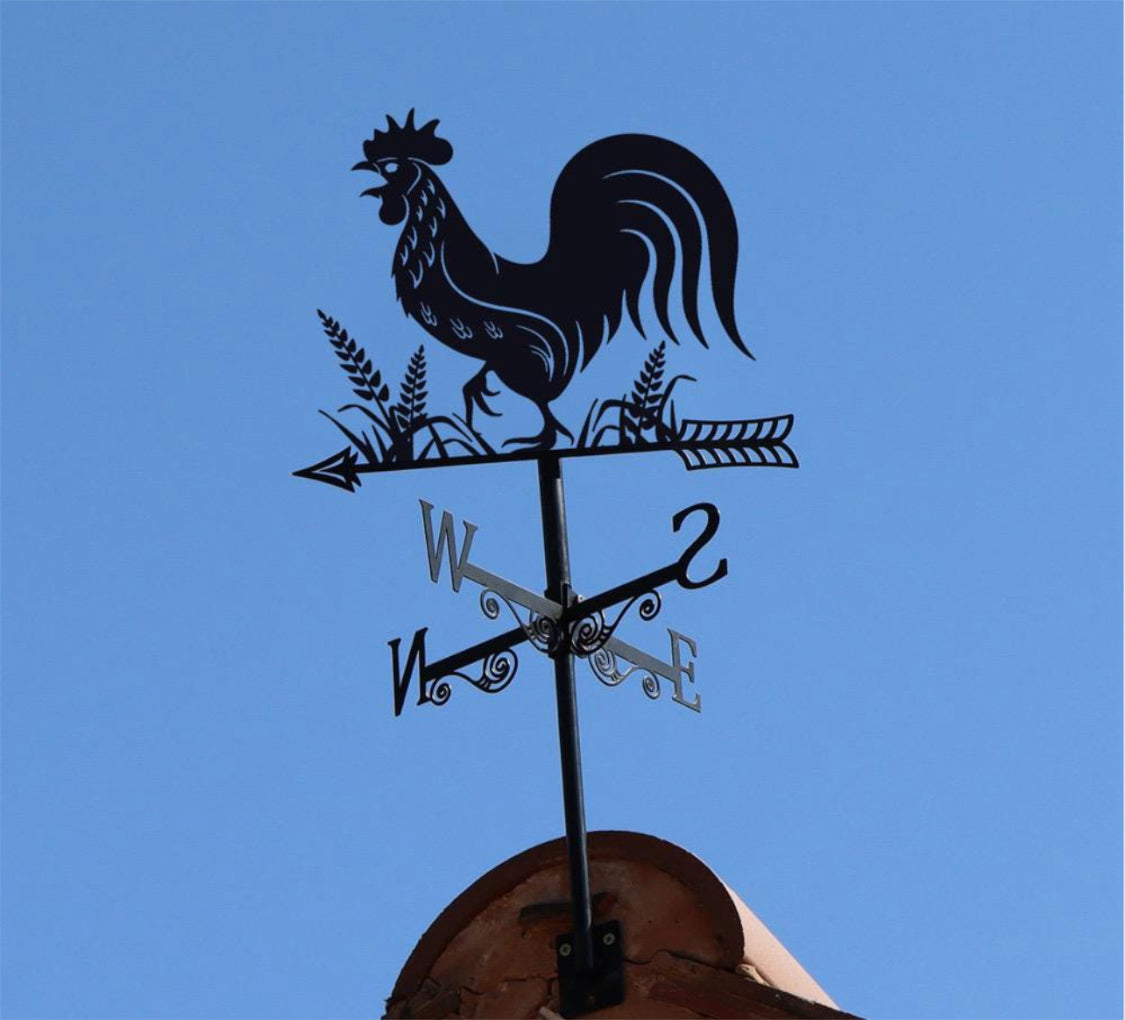 Cockerel Silhouette Black Metal Garden Weathervane Wind Spinner Decorative Ornament