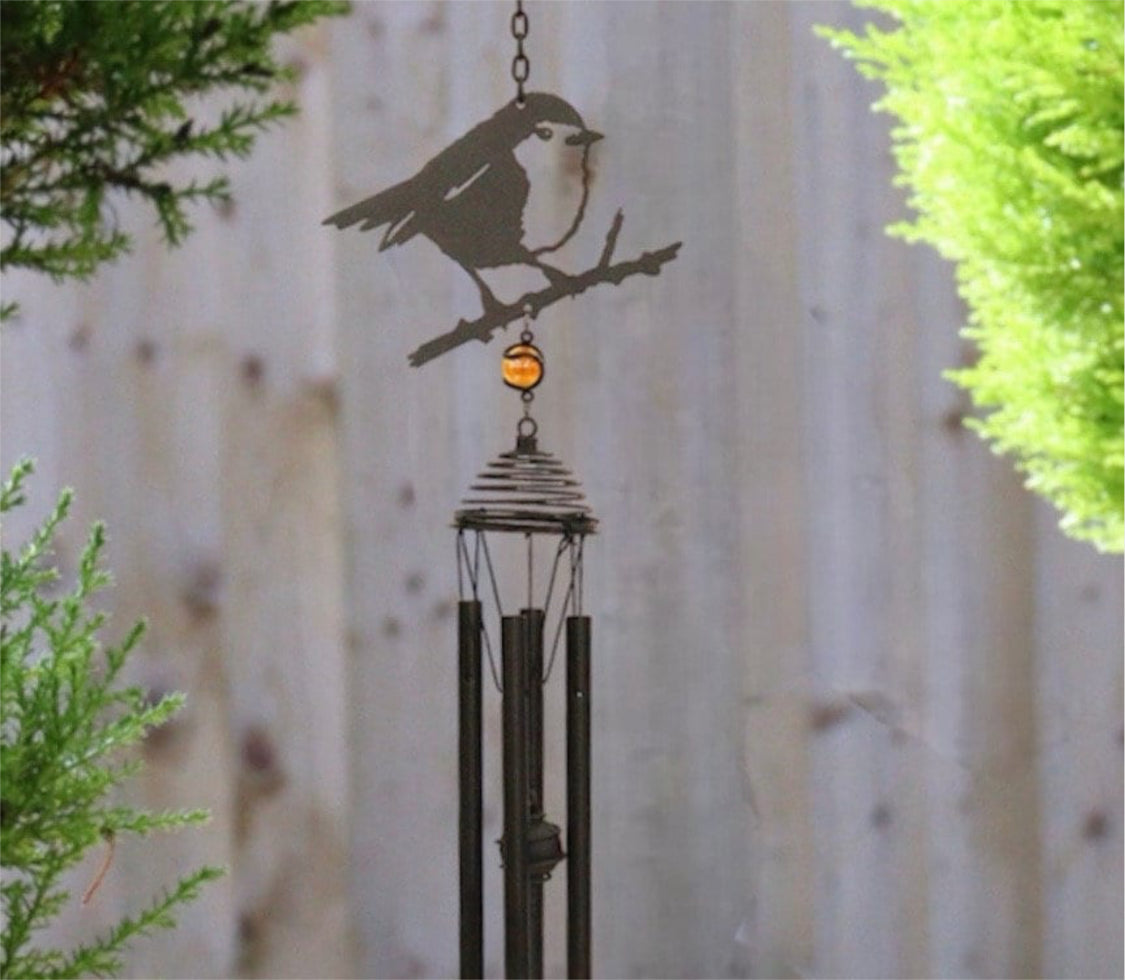 Beautiful Robin Bird Silhouette Design Windchime With Crystal Effect Dropper