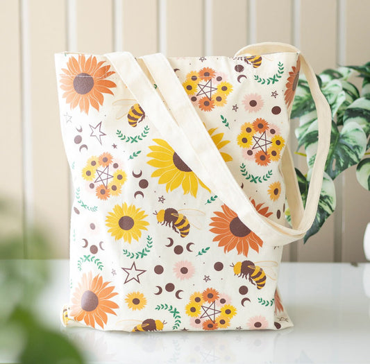 Summer Solstice Sunflower & Bee Print Polycotton Canvas Tote Shopping Storage Bag