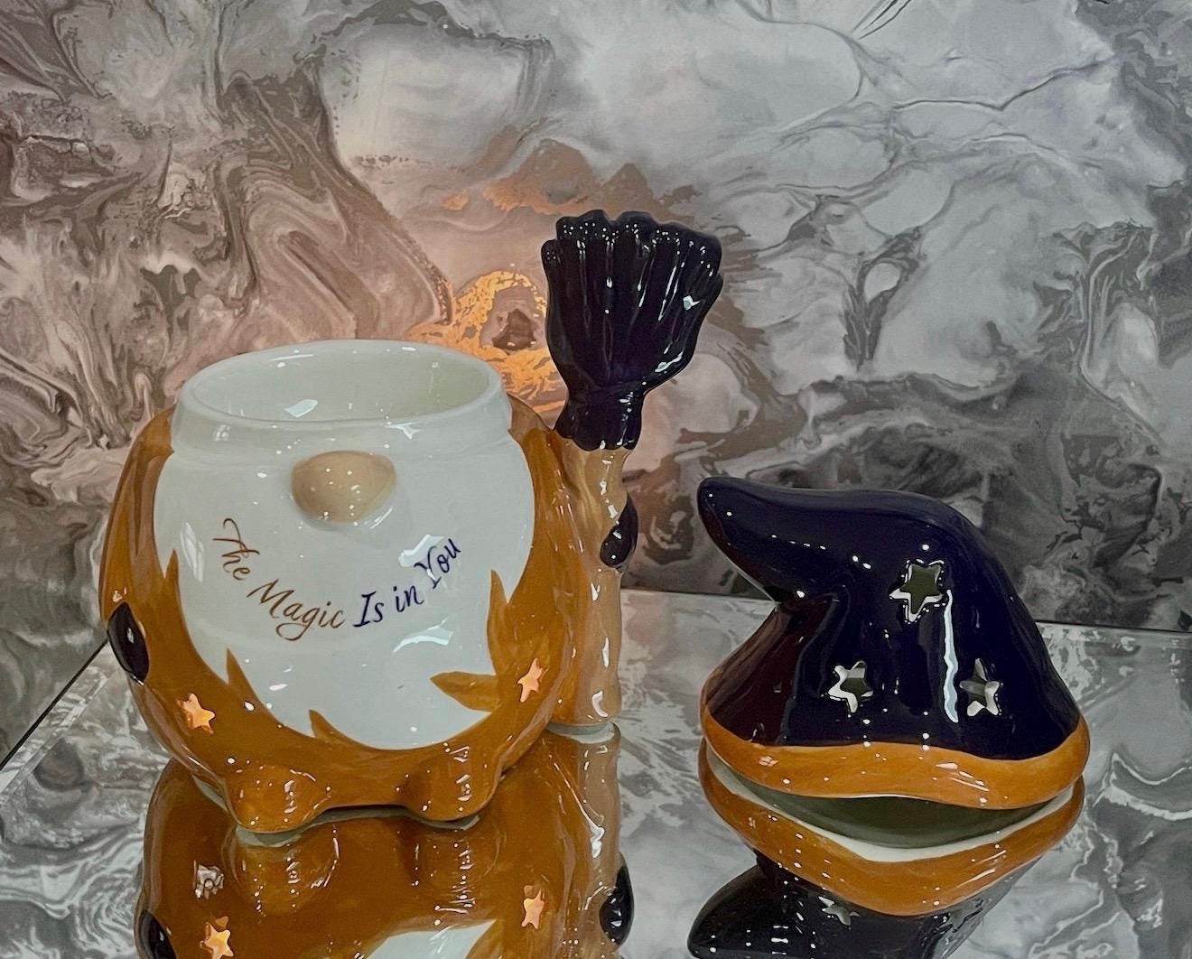 Halloween Witch Gonk Oil Burner – Ceramic Broomstick Wax Melt Burner – The Magic Is In You