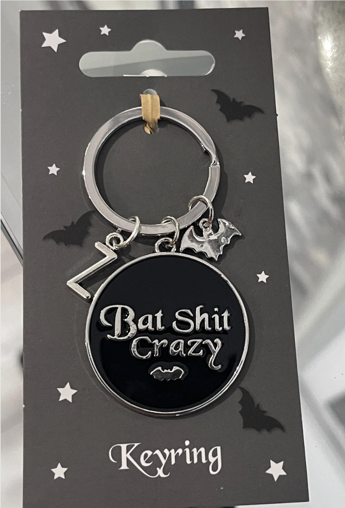 Personalised Bat Shit Crazy Novelty Enamel Keyring Handbag Charm - Gifts for Someone Special