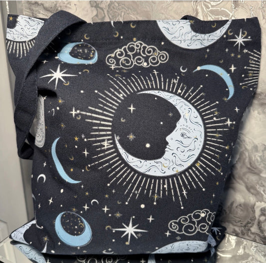 Celestial Moon & Stars Tote Bag Astrology Reusable Canvas Shopping Bag Gift