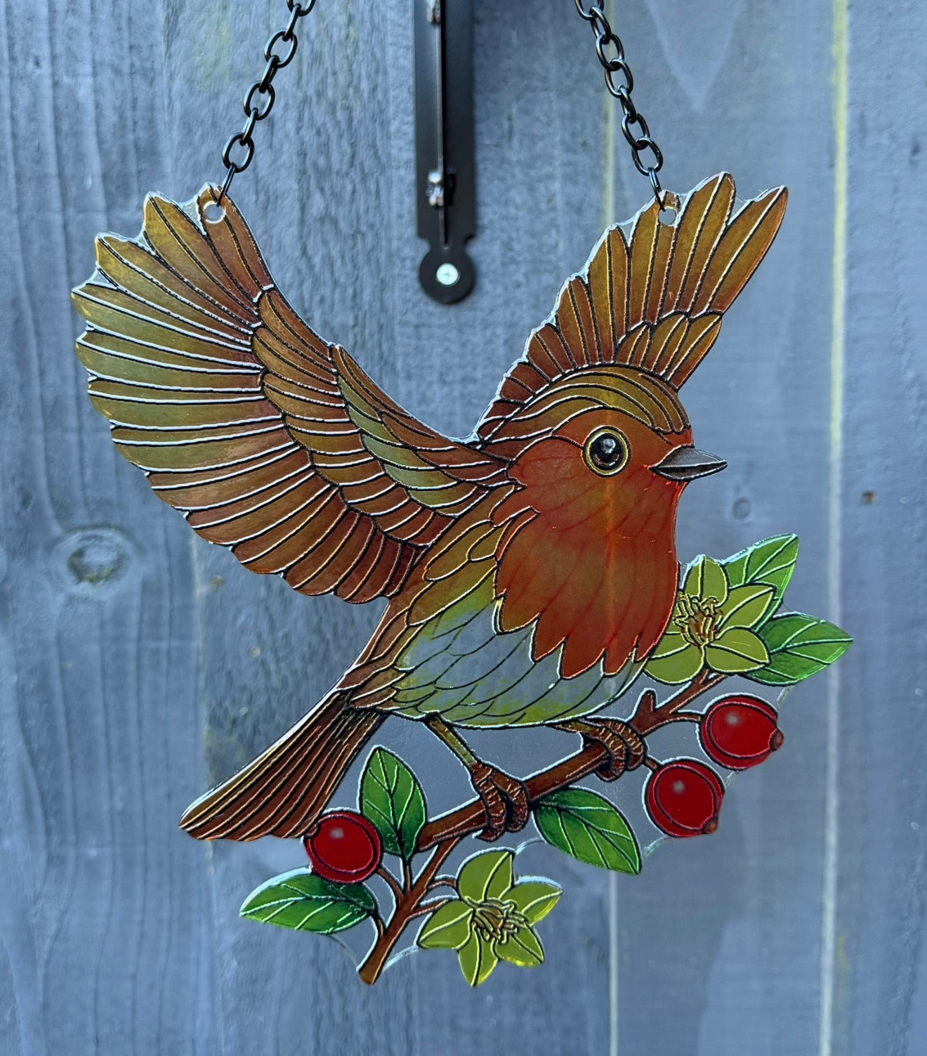 Robin Cut Glass Suncatcher – Stained Glass Effect Hanging Window & Garden Bird Decoration Gift for Gardeners