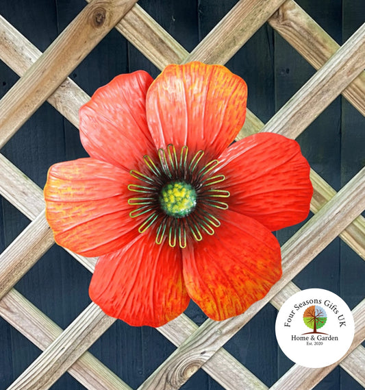 Large 29cm Poppy Garden Wall Art Metal Artificial Flower Ornament Decor Gift