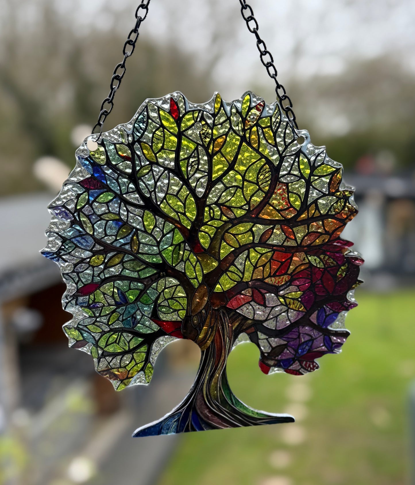 Tree of Life Suncatcher – Stained Glass Effect Hanging Window Decoration | Colourful Cut Glass Style Garden & Home Ornament