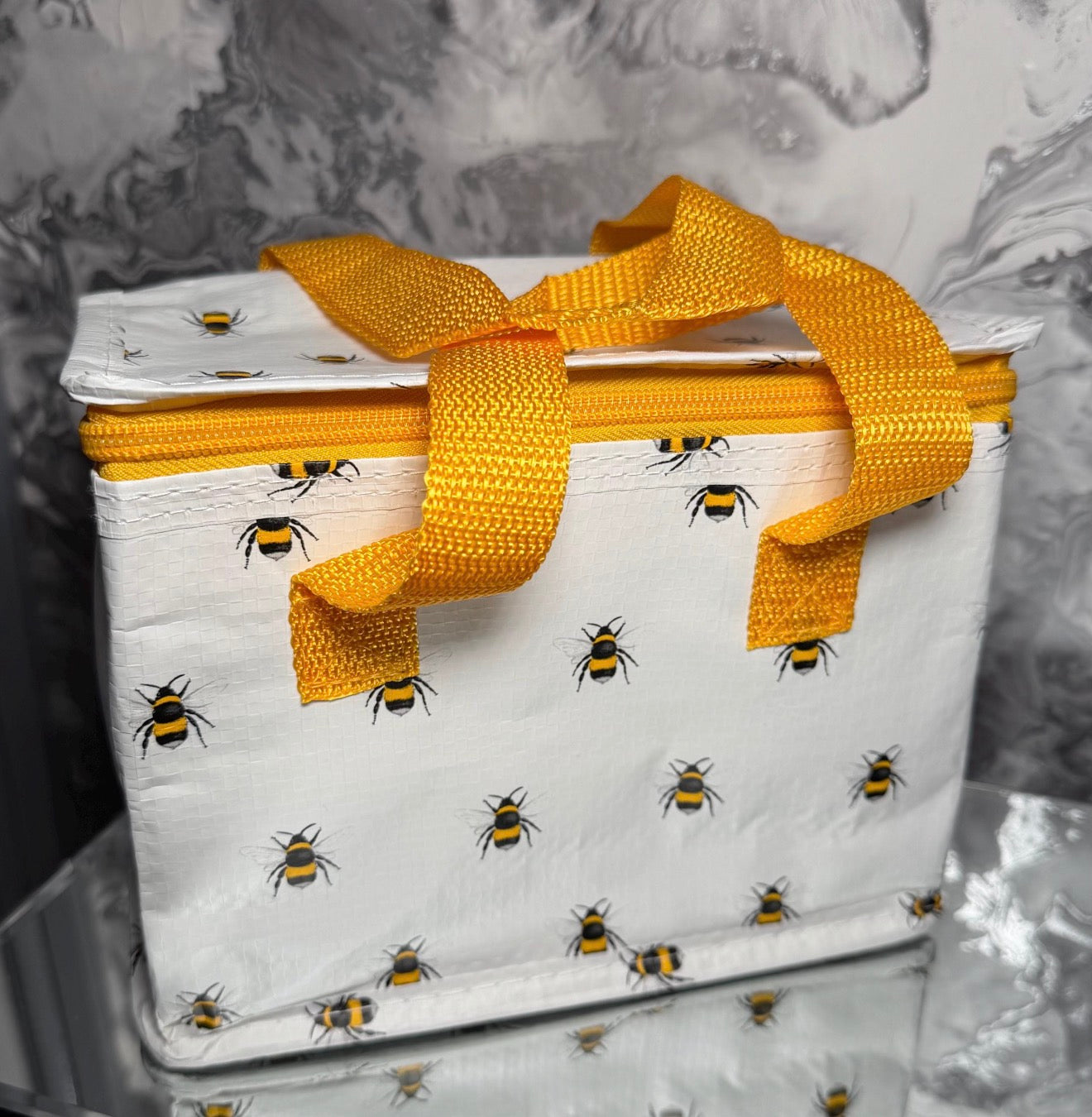 Bee Print Insulated Lunch Bag Made from Recycled Plastic | Reusable Lunch Tote | Eco Friendly Gift | Lunch Bag for Work School Picnics