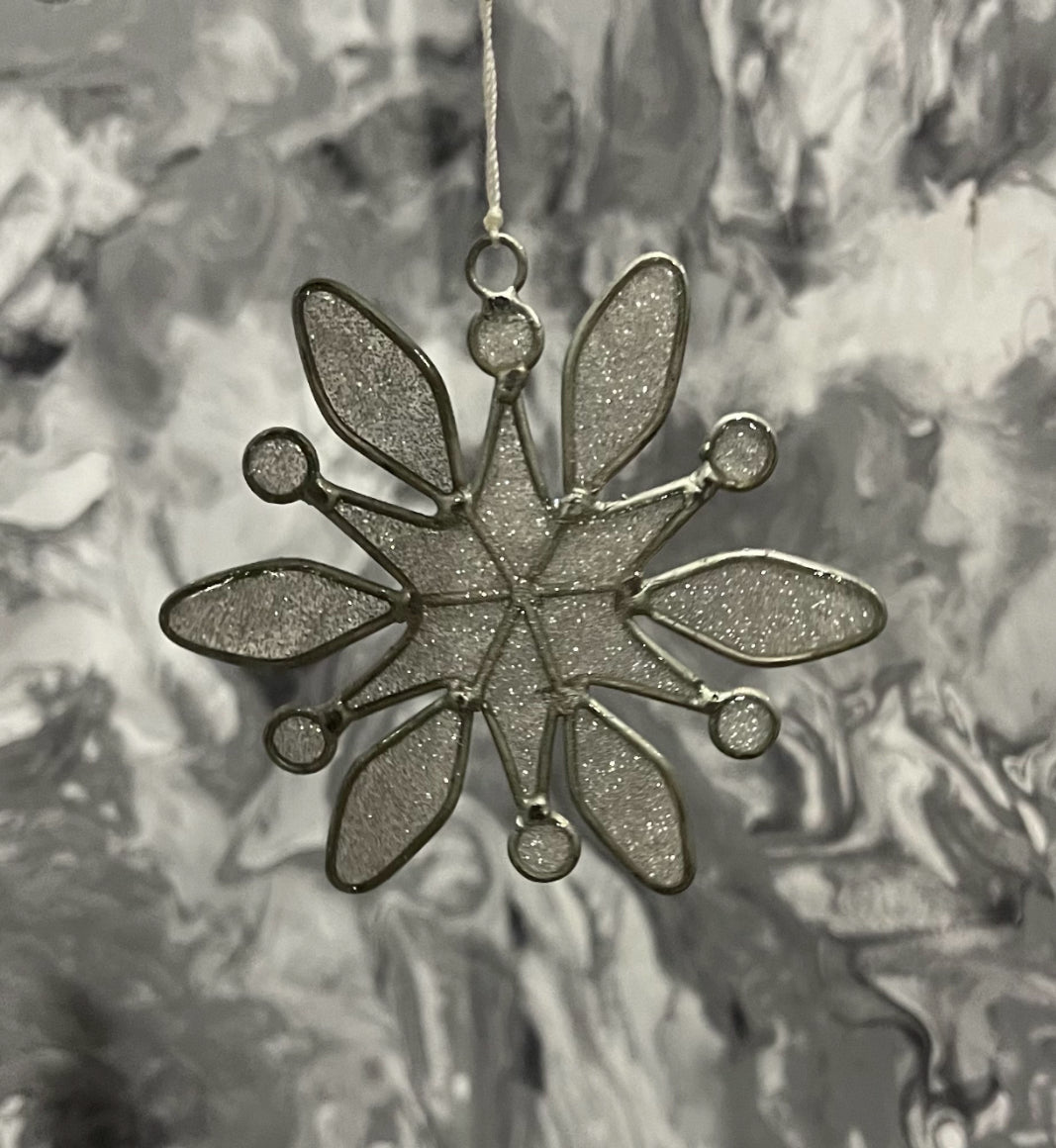 Christmas Silver Glittery Snowflake Resin Hanging Suncatcher Window or Tree Decoration