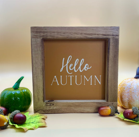 Hello Autumn Wooden Framed Print Sign Picture Plaque Cosy Season Wall Decor Pumpkin Orange Decor Fall Home Decorative Ornaments Gifts