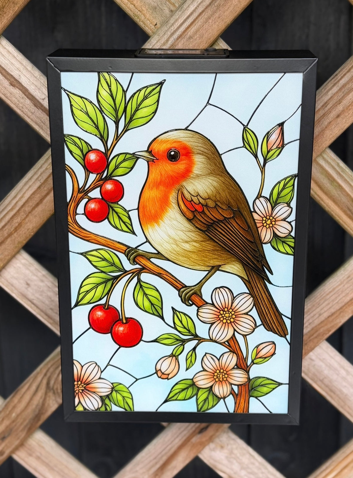 Robin Solar Powered Glass Suncatcher Wall Art – Backlit Outdoor Garden Decoration