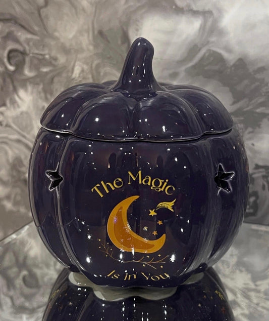 Ceramic Pumpkin Oil Burner – Moon & Stars Halloween Wax Melt Burner, Celestial Autumn Home Decor