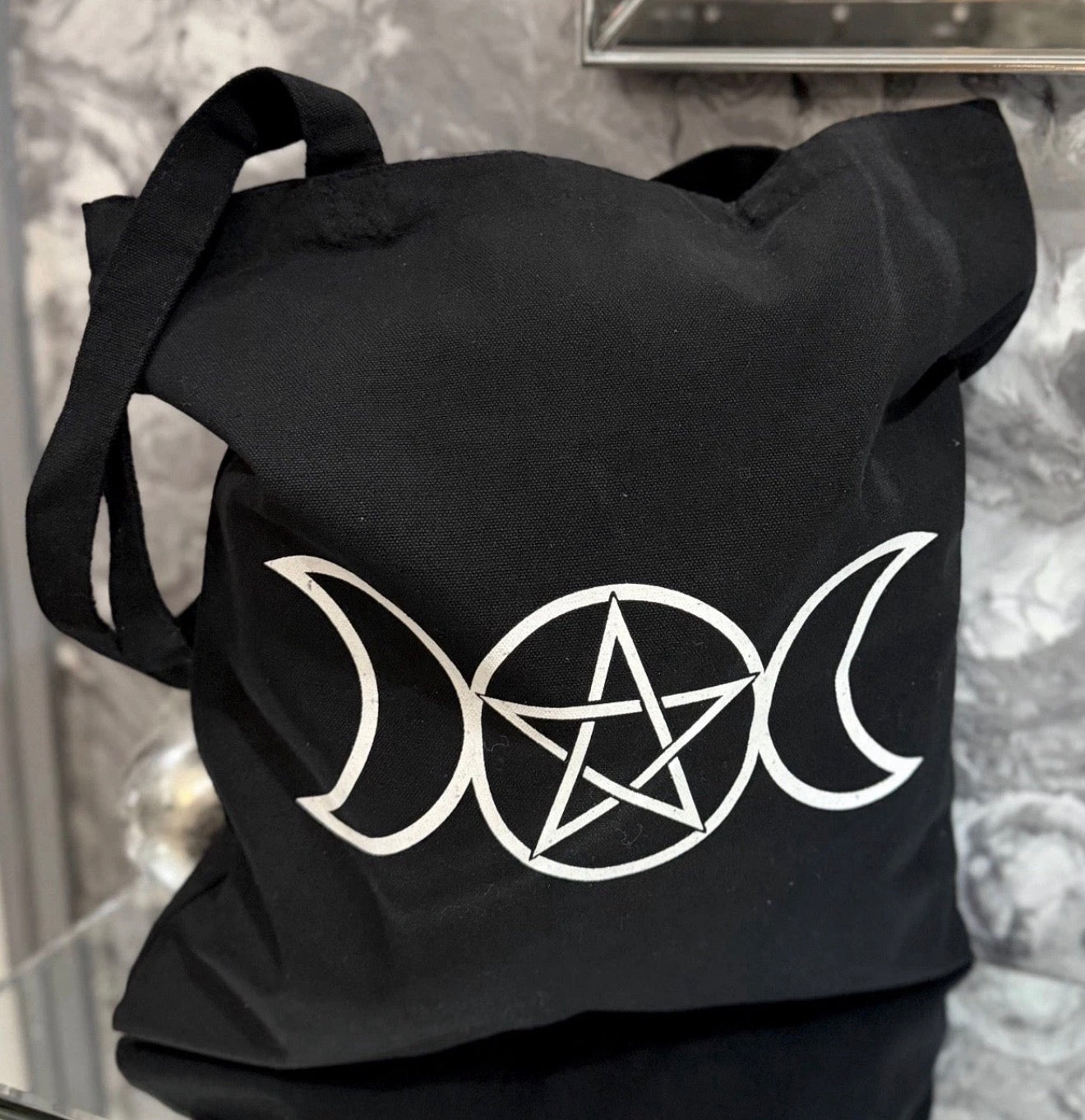 Triple Moon Pentagram Gothic Canvas Tote Shopping Bag Witchy Pagan Eco Gift