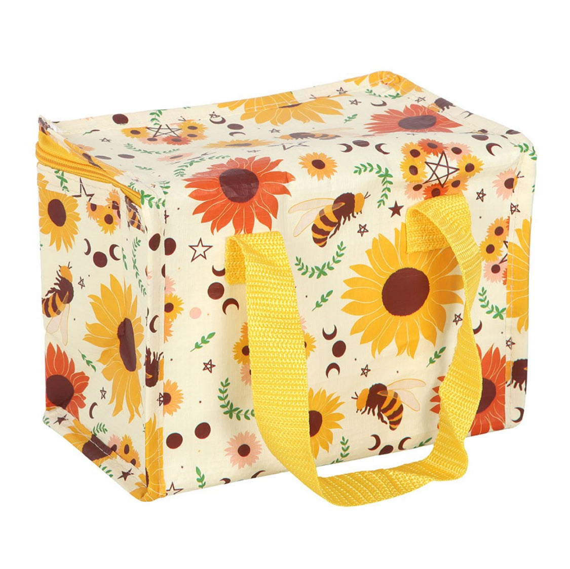 Sunflower & Bee Summer Solstice Design Insulated Lunch Picnic Bag Made From Recycled Plastic, Wipe Clean.