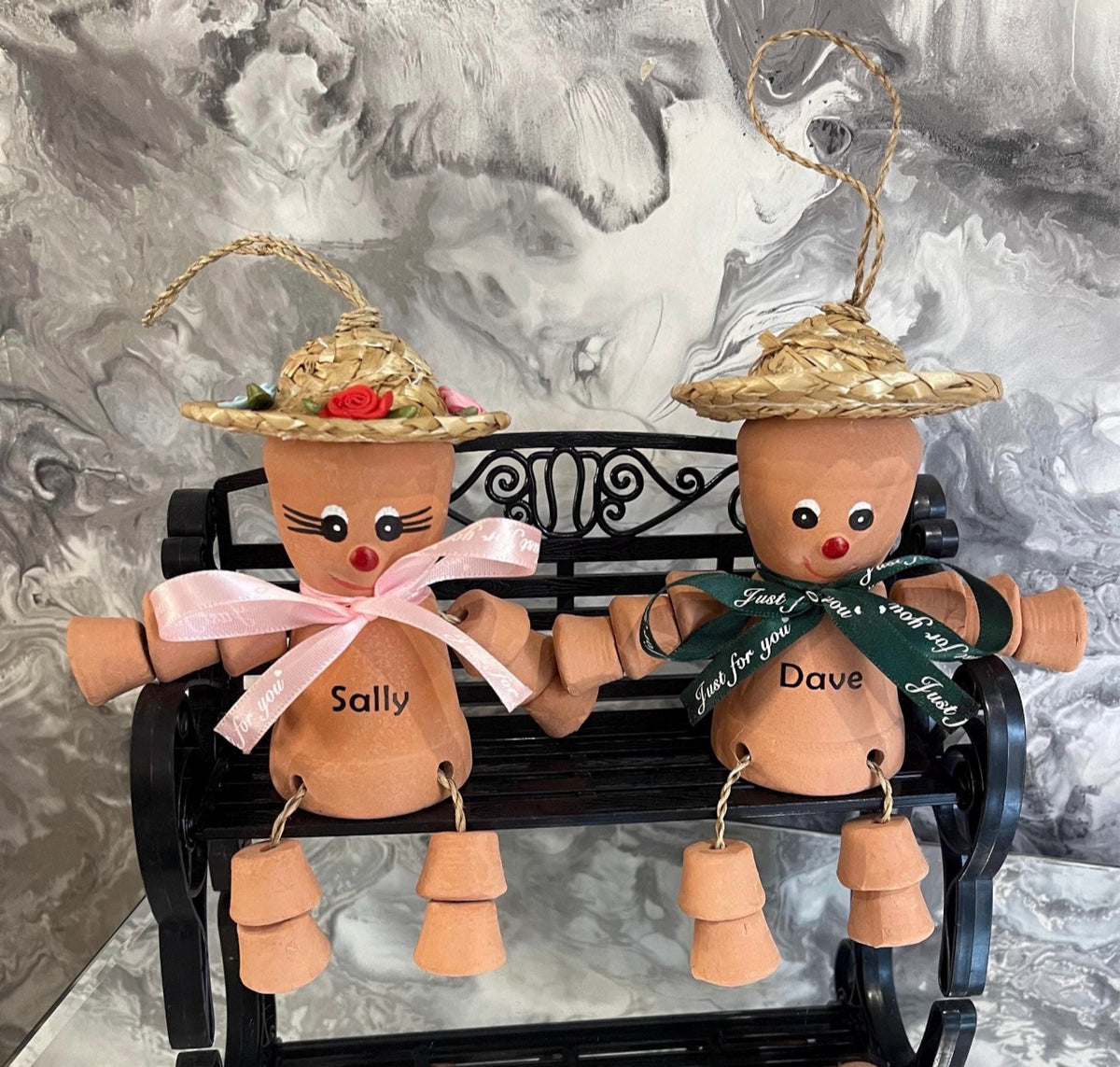 Personalised Couple Garden Ornament, Flowerpot Person Couple on Bench, Anniversary Gift for Couple, Garden Keepsake Gift