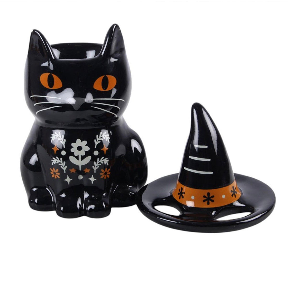 Black Cat Witch Hat Oil Burner – Halloween Wax Melt Burner