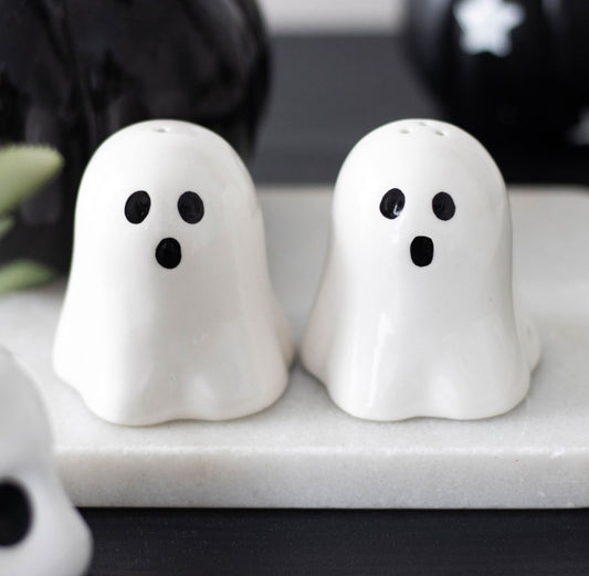 Ghost Salt & Pepper Pots Shakers Cruet Set Gothic Table Decor Halloween Gifts