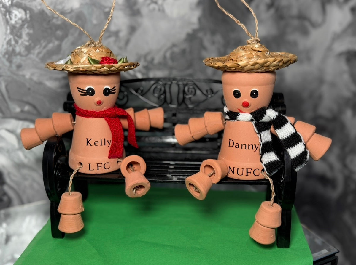 Personalised Football Fan Pot People Couple on Bench