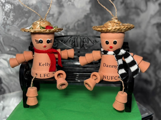 Personalised Football Fan Pot People Couple on Bench