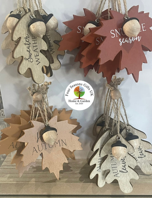 Autumn Leaves Wooden Decorative Hanging Signs, Home Decor , Window Tree Decorations, Cosy Season, Rustic Fall Ornaments Gifts - 4 Styles