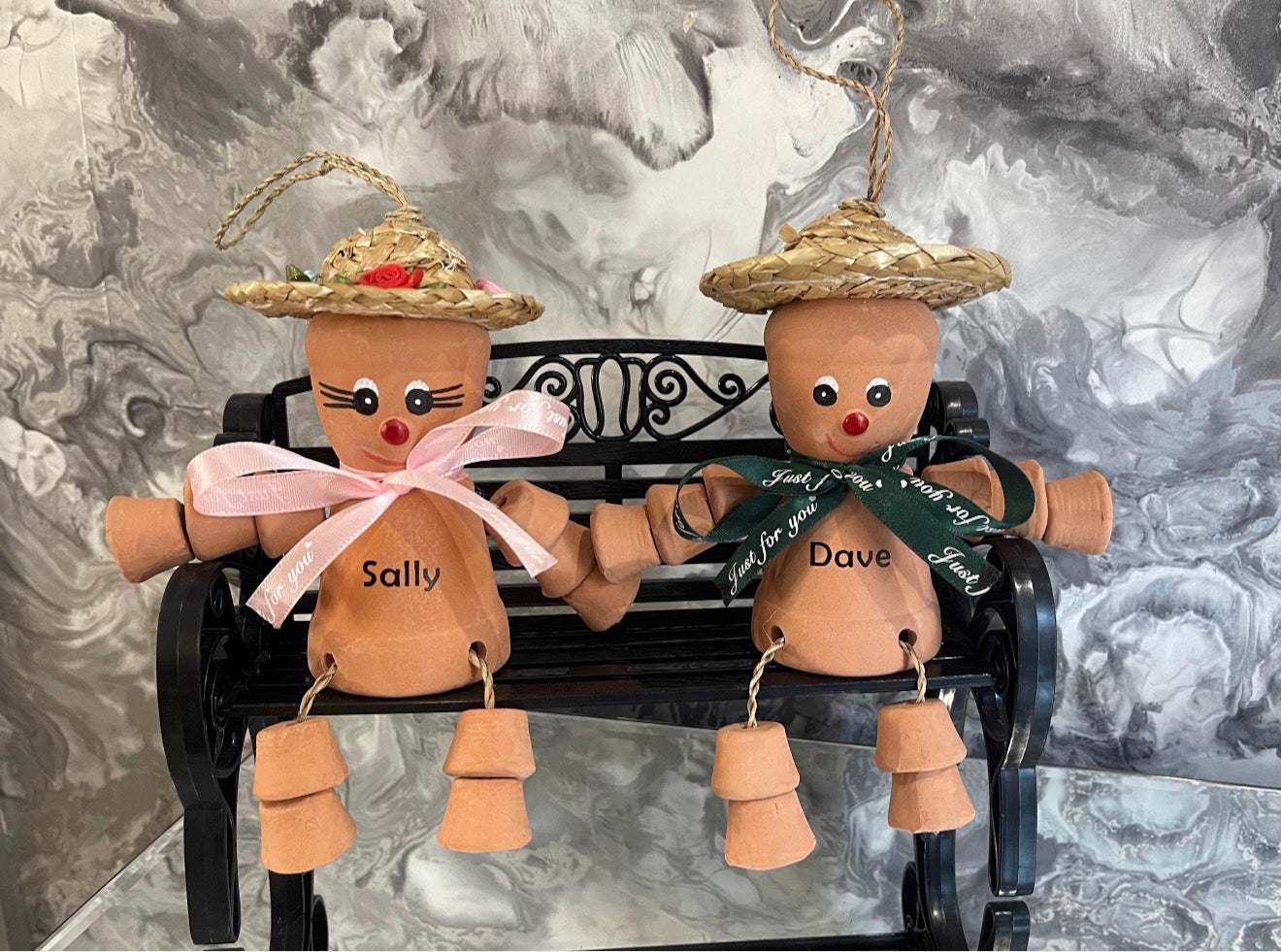 Personalised Couple Garden Ornament, Flowerpot Person Couple on Bench, Anniversary Gift for Couple, Garden Keepsake Gift