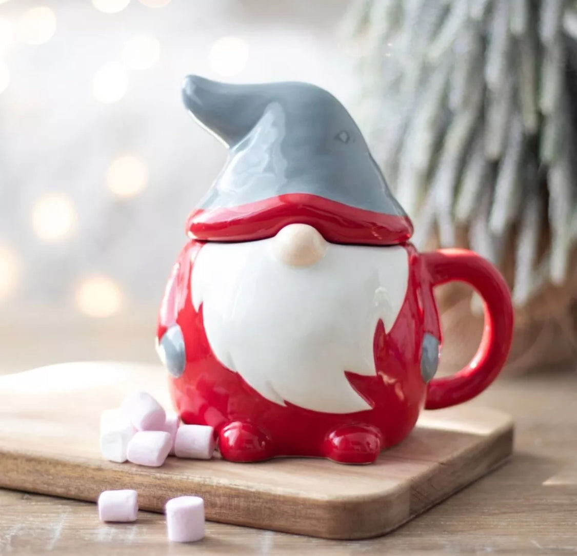 Festive Red & Grey Gonk Lidded Ceramic Novelty Mug