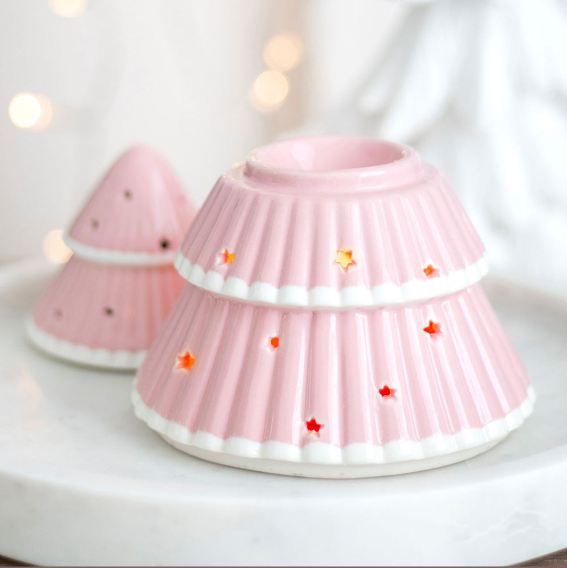 Pink Christmas Tree Ceramic Oil Burner / Wax Melt Warmer