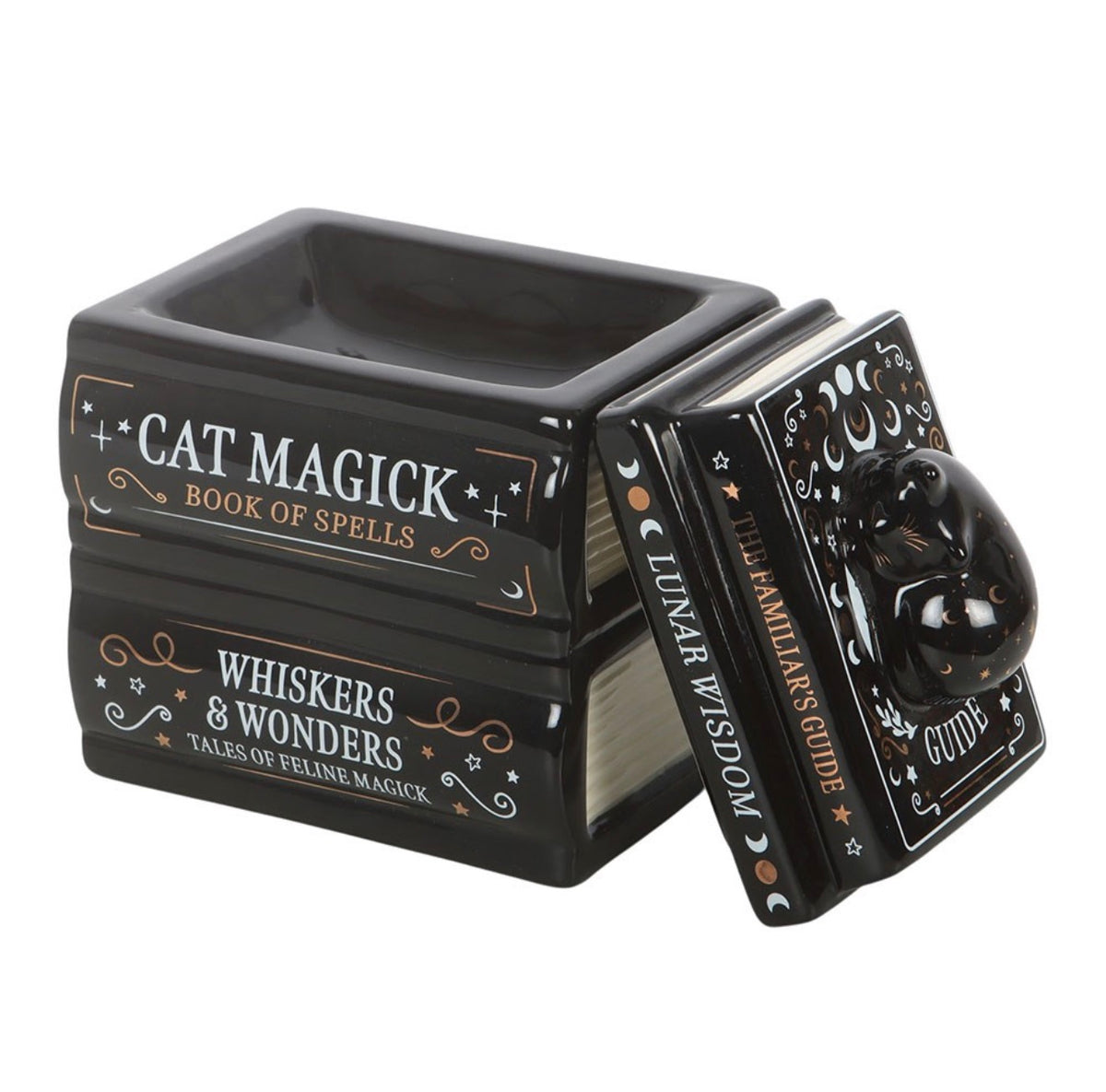 Black Cat Book Stack Oil Burner – Ceramic Wax Melt Burner