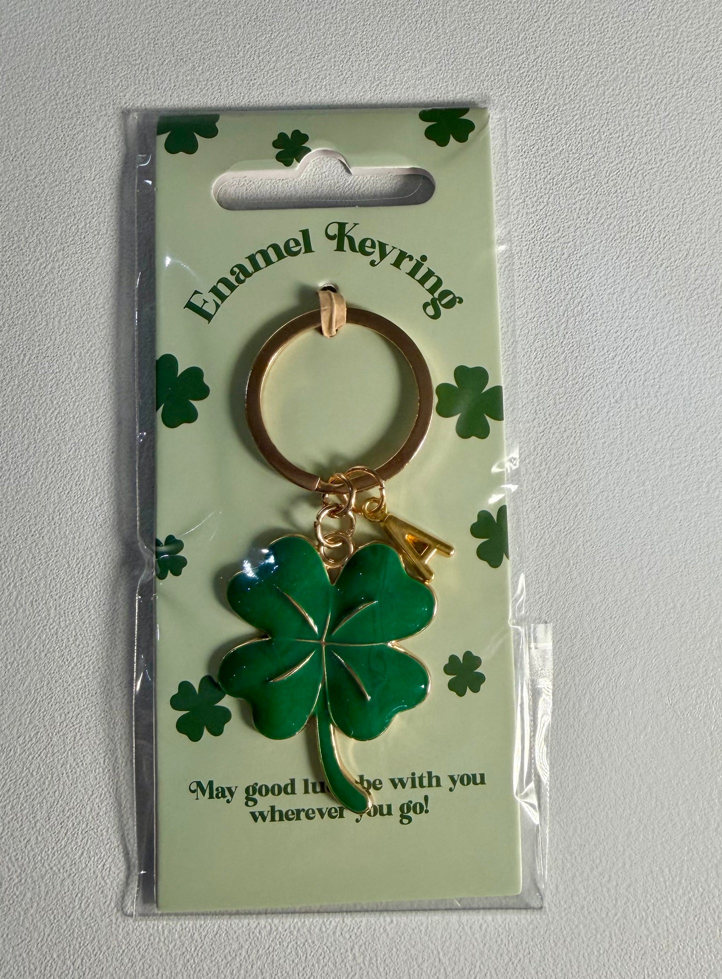 Personalised Shamrock Keyring – Lucky Four Leaf Clover Initial Keychain