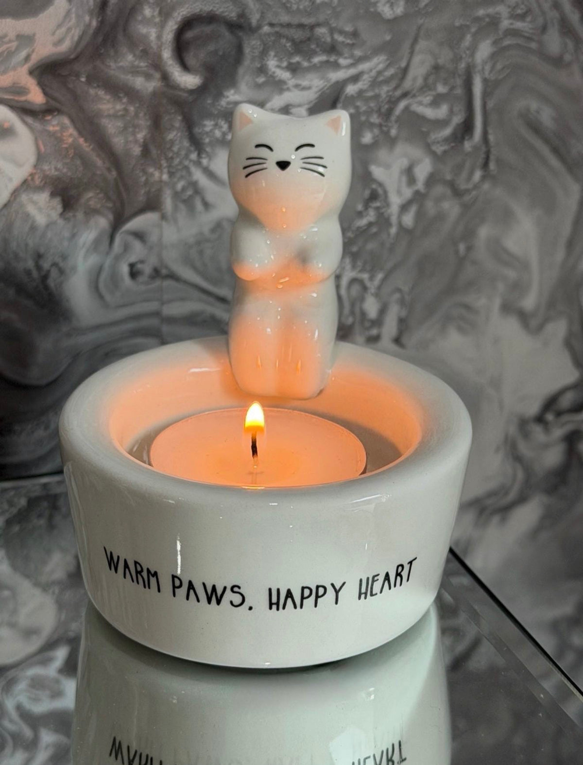 Warm Paws, Happy Heart Cat Tealight Holder