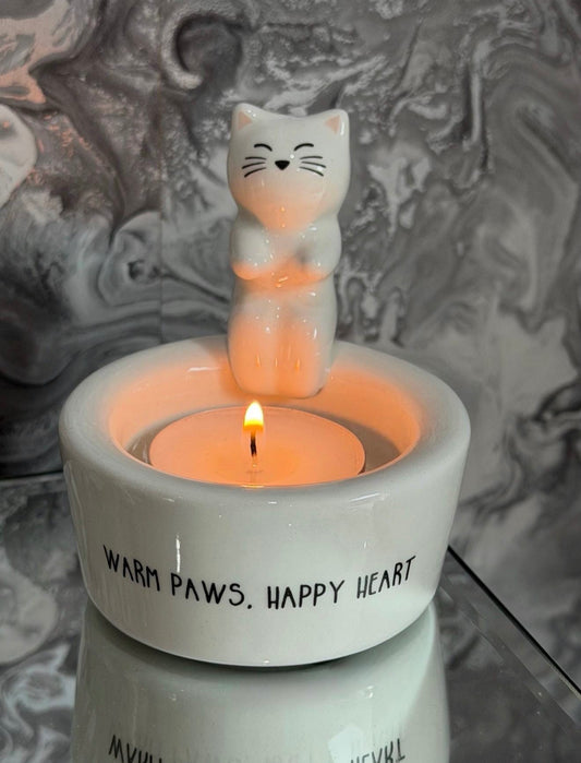 Warm Paws, Happy Heart Cat Tealight Holder