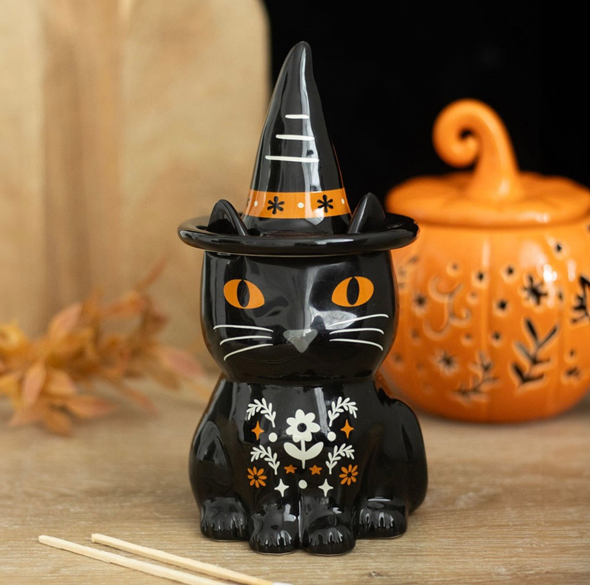 Black Cat Witch Hat Oil Burner – Halloween Wax Melt Burner