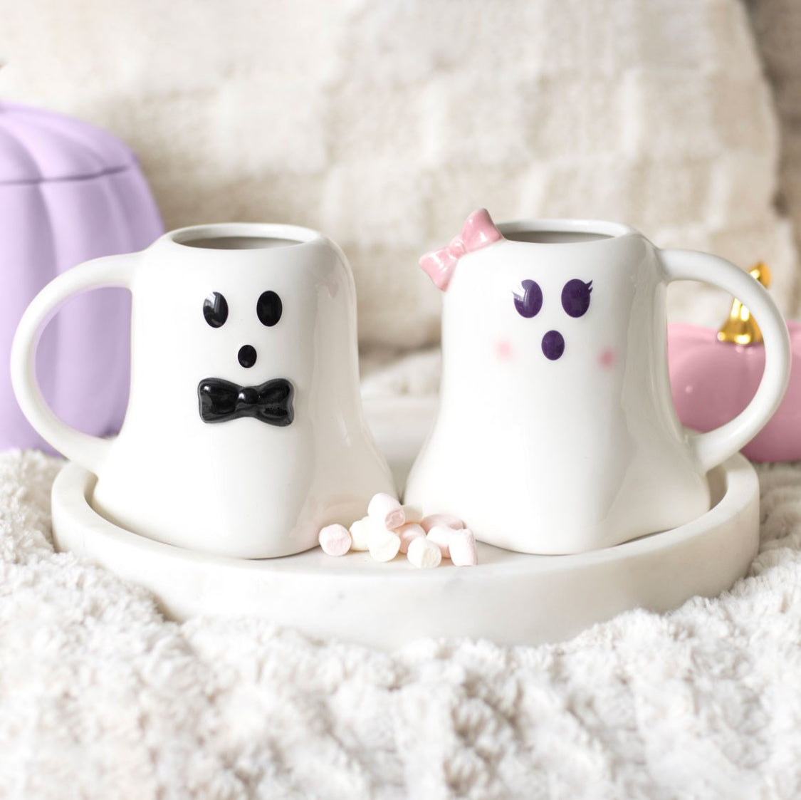 Halloween Ghost Couple Mugs – Mr & Mrs Boo Set | Matching Halloween Wedding or Couple Gift | Ceramic Ghost Mug Pair