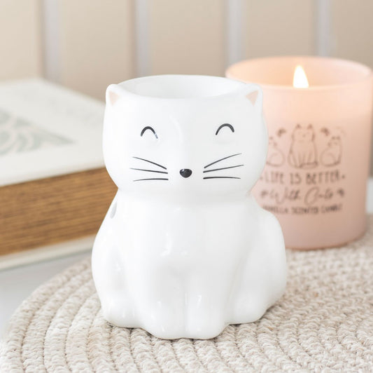 White Ceramic Cat Oil Burner – Home Fragrance & Decor Gift