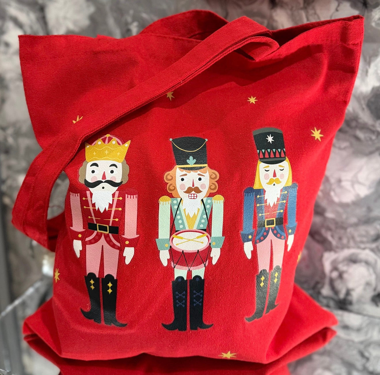 Christmas Nutcracker Tote Bag – Red Festive Shopping Bag, Reusable Gift Bag, Ballet Nutcracker Design Canvas Tote