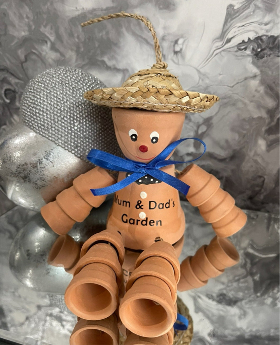 Personalised Terracotta Plant Pot People Man or Lady Includes Ribbon Of Choice