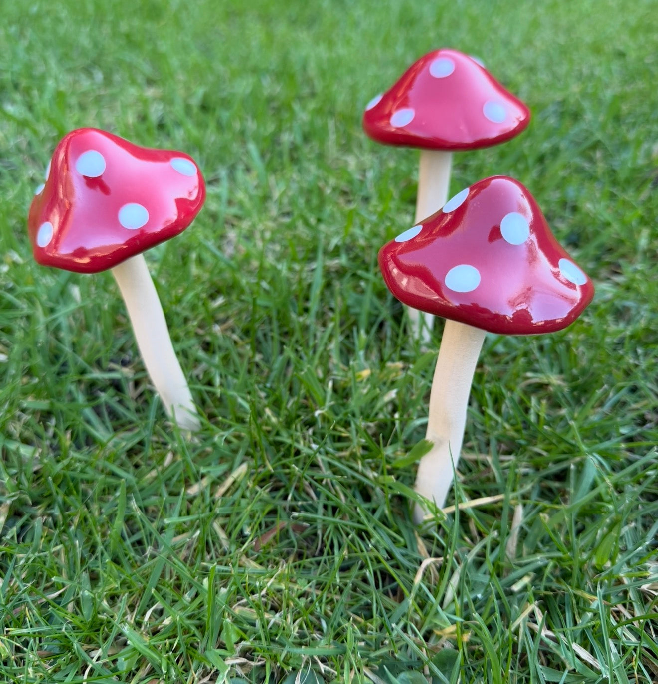 Ceramic Toadstool Garden Stakes – Set of 3 Bobble Mushroom Ornaments