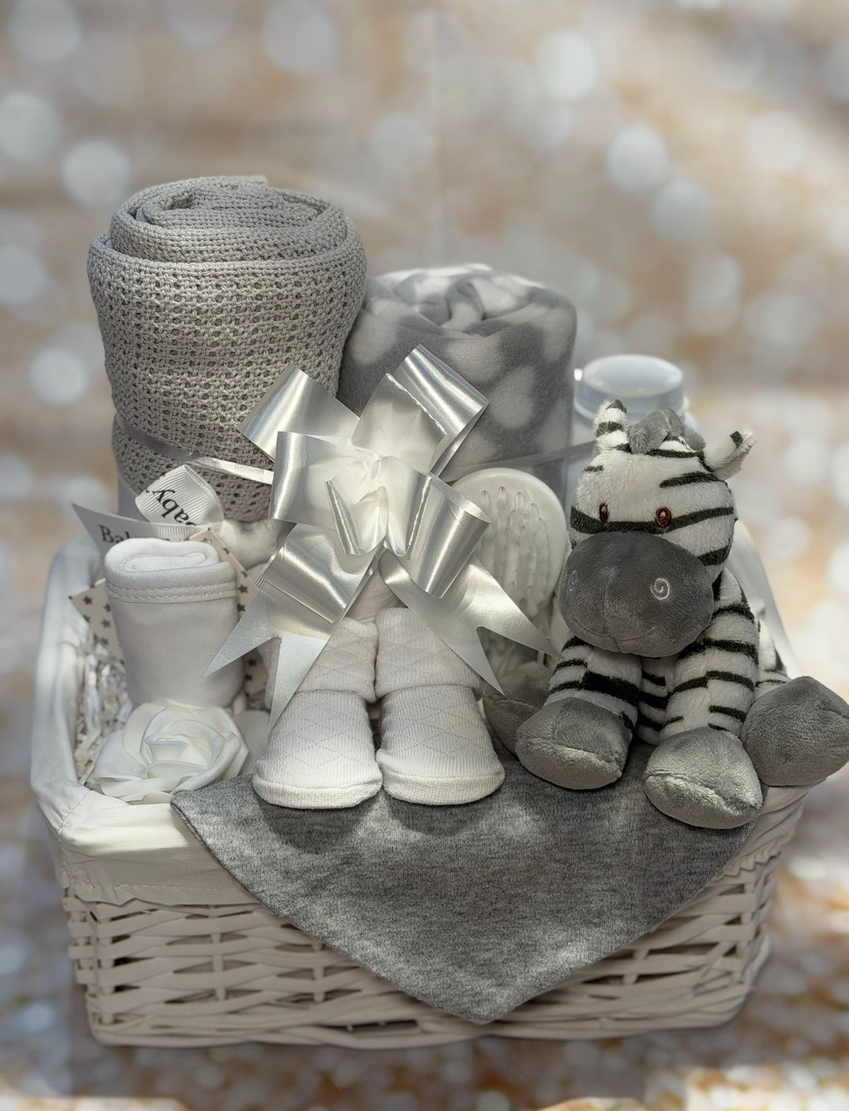 Zebra Baby Hamper, Unisex Newborn Gift Basket, Baby Shower Gift Set, Neutral Baby Hamper, New Baby Present
