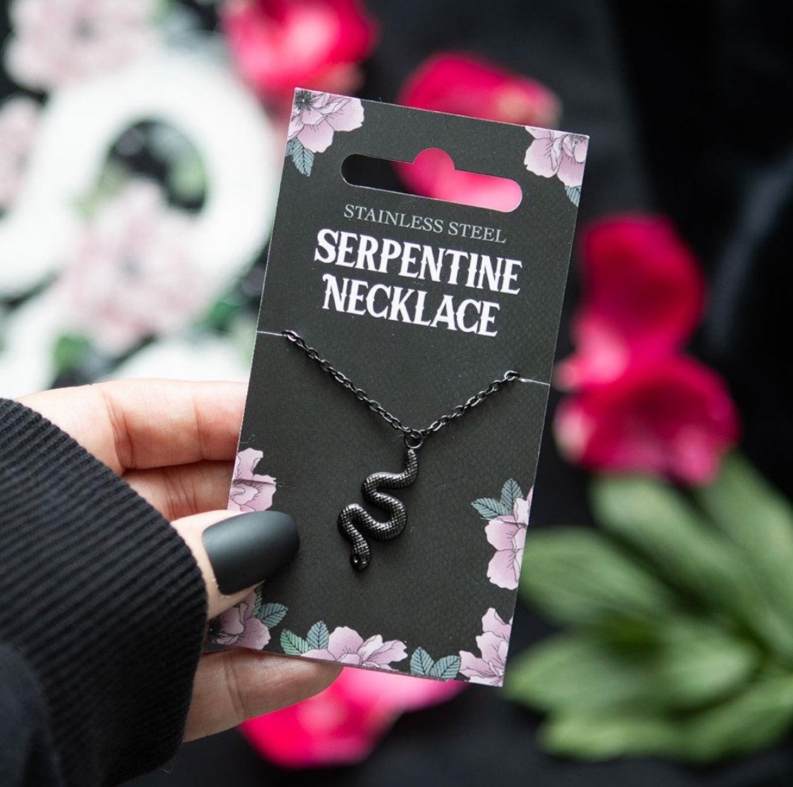 Serpentine Black Finish Snake Nickel Free Stainless Steel Necklace On Gift Card