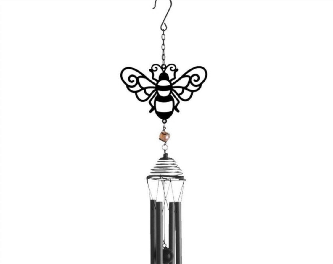 Honeybee Silhouette Design Windchime With Crystal Effect Dropper