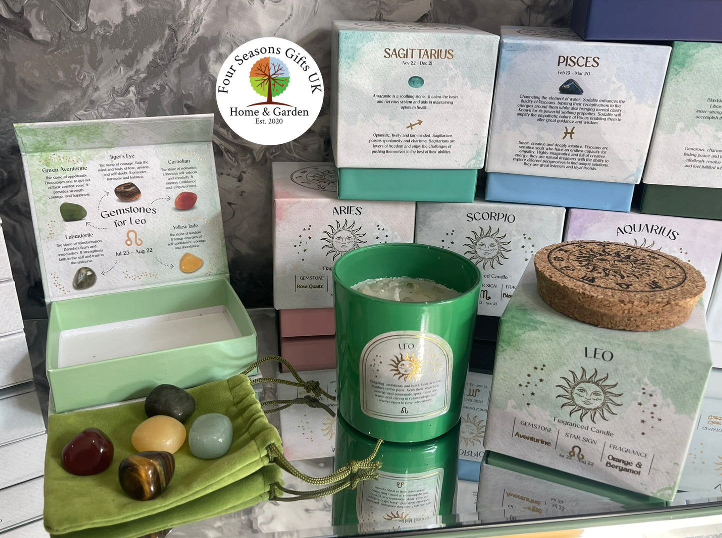 Zodiac Star Sign Crystal Tumblestone & Crystal Chip Candle Gift Sets