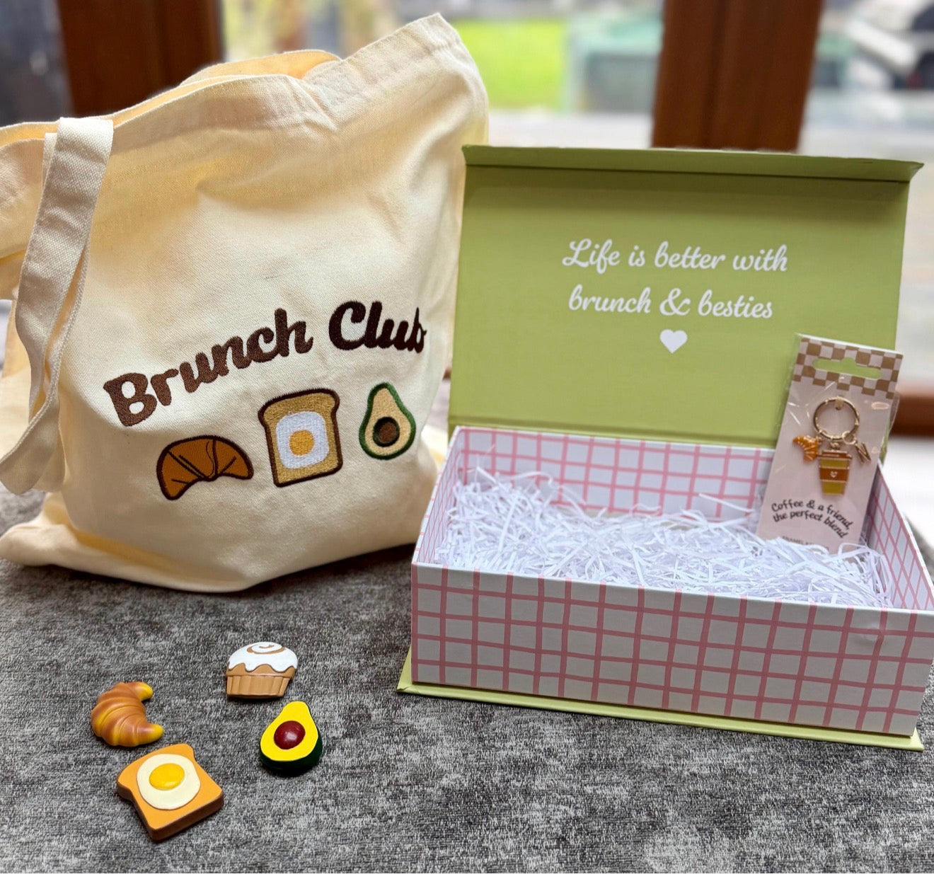 Personalised Brunch Gift Box – Best Friend Birthday Gift, Brunch Club Tote & Coffee Keyring Set
